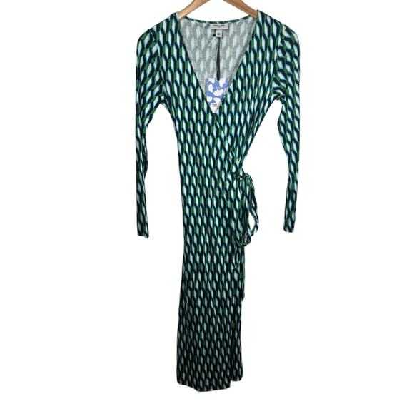 Diane Von Furstenberg x Target Dress Women XXS NWT Midi Arrow Geo Green Wrap - Picture 1 of 10